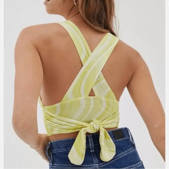 Urban Outfitters Phoenix Plunging Tie Back Tank Crop Top Neon yellow medium - Picture 2 of 7